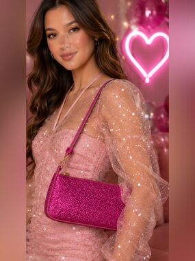 Hot Pink Glitter Mini Shoulder Bag